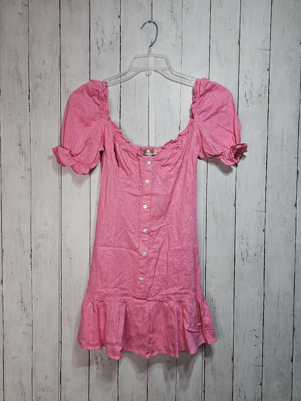 NWOT Sweet Pot Women's Pink Linen Blend Dress Size 8 Short Sleeve Lightweight.